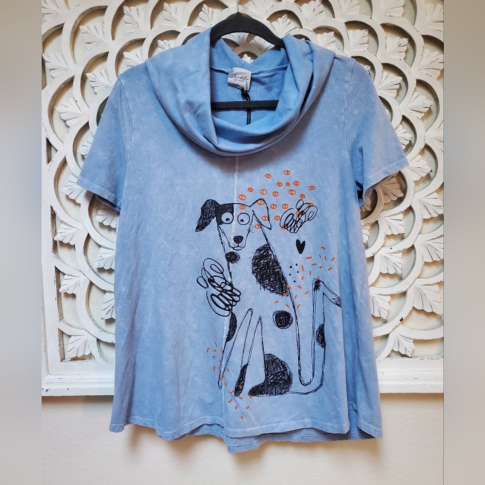Doodle By Inoah Loving Dog Screen Print Stretch Cowl Neck T-shirt Small